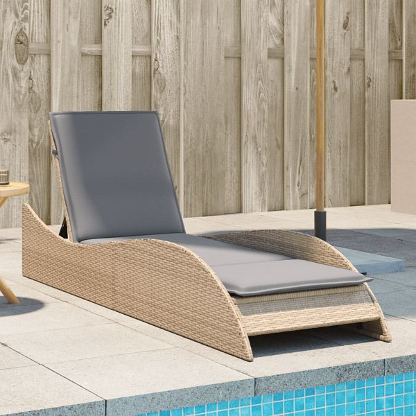 vidaXL Sonnenliege mit Auflage Beige 60x205x73 cm Poly Rattan, 368281
