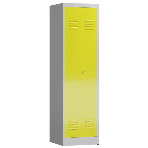 Lüllmann ClassiX Garderobenschrank, 2 Abteile mittig schließend, 1800 x 500 x 500 mm, lichtgrau/zinkgelb, X-510406