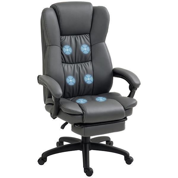 Vinsetto Verstellbarer Drehstuhl mit Fußstütze, Kopfstütze, Massagefunktion, Kunstleder, 68,5x68,5x113-121cm, Dunkelgrau, 921-539V90CG