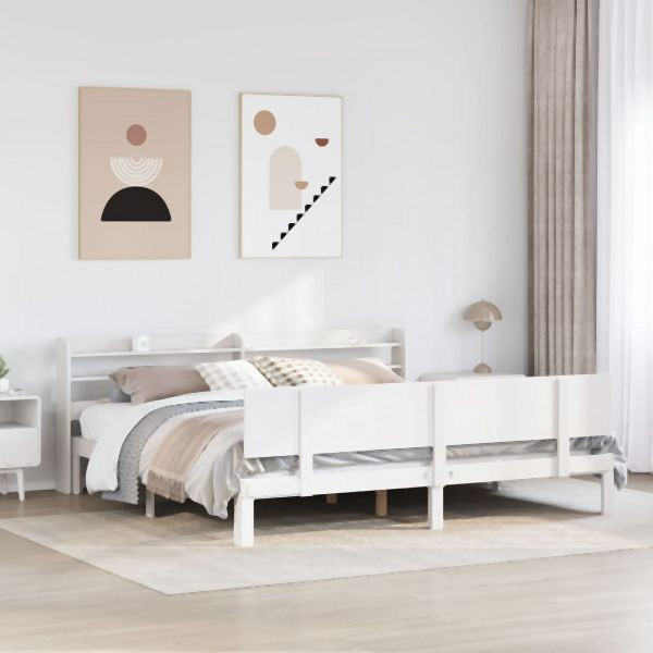 vidaXL Bettgestell mit Kopfteil ohne Matratze Weiß 180x200 cm, 3306834