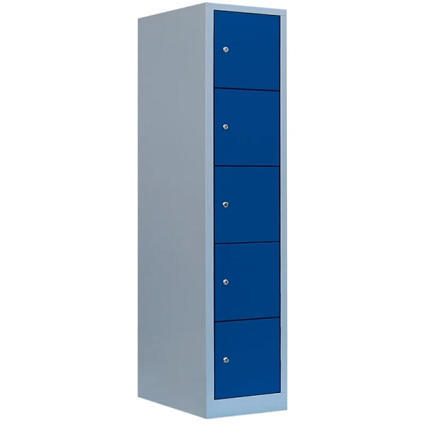 Lüllmann XL Schließfachschrank, 1 Abteil, 5 Fächer, 1900 x 415 x 450 mm, lichtgrau/enzianblau, 523911
