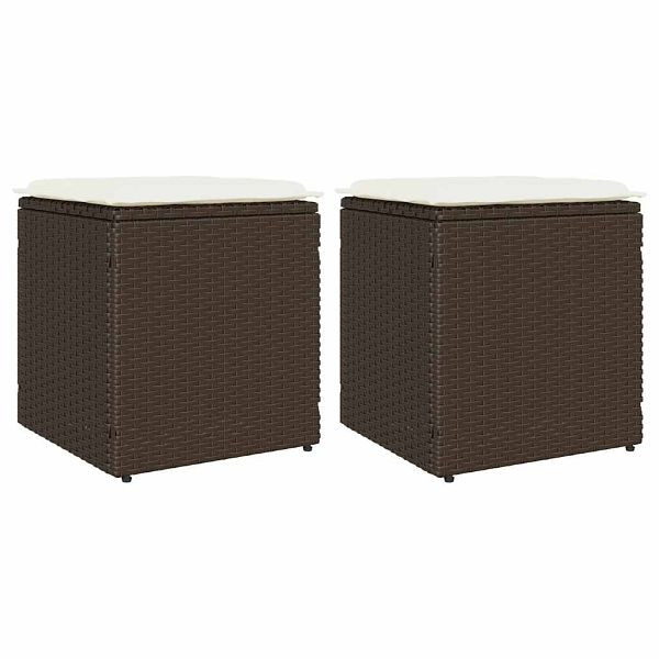 vidaXL Gartenhocker mit Kissen 2 Stk. Braun 40x40x43 cm Poly Rattan, 4104040