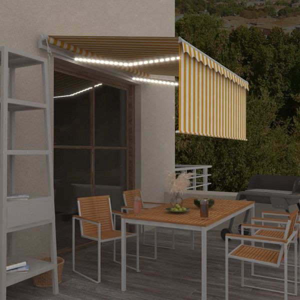 vidaXL Markise Automatisch mit Rollo LED Windsensor 3x2,5 m Gelb Weiß, 3069273