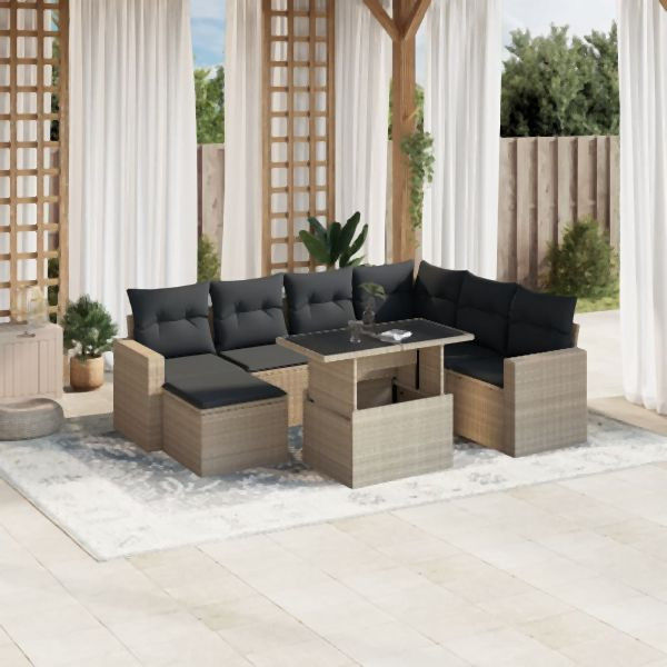 vidaXL 8-tlg. Garten-Sofagarnitur mit Kissen Hellgrau Poly Rattan, 3267442