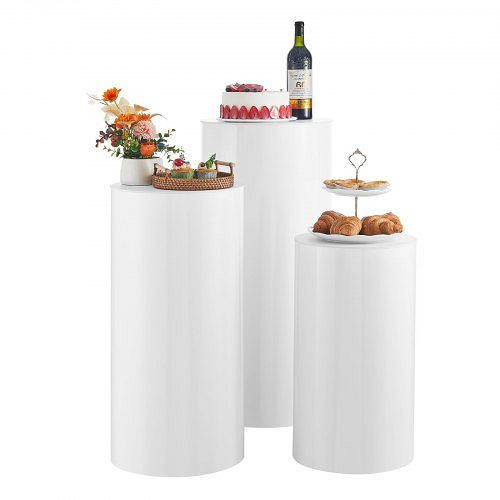 VEVOR Hochzeitsblumenständer, 3-tlg., Zylinder (600/750/900 mm hoch), weiß, PVC-Deckel, für Hochzeiten & Partys, 15 kg, HLHJLFT3JBS6TQLO9001V0
