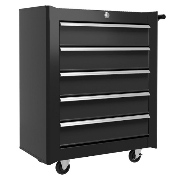 HOMCOM Werkzeugkiste, Werkzeugschrank, rollbar, 5 Schubladen, Stahl, Schwarz, E2-0010
