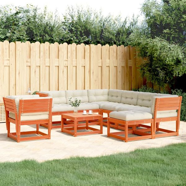 vidaXL 8teilig Garten-Lounge-Set mit Kissen Wachsbraun Massivholz Kiefer, 3216947