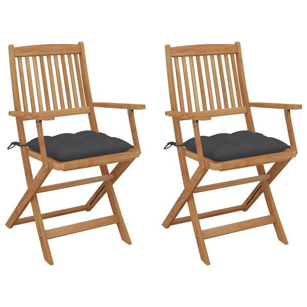 vidaXL Klappbare Gartenstühle 2 Stück mit Kissen Massivholz Akazie, 3064605