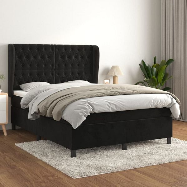 vidaXL Boxspringbett mit Matratze Schwarz 140x190 cm Samt, 3129389