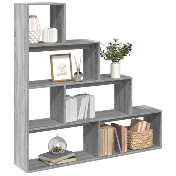 vidaXL Raumteiler-Bücherregal 4 Stufen Grau Sonoma 143,5x29x143,5 cm, 857999