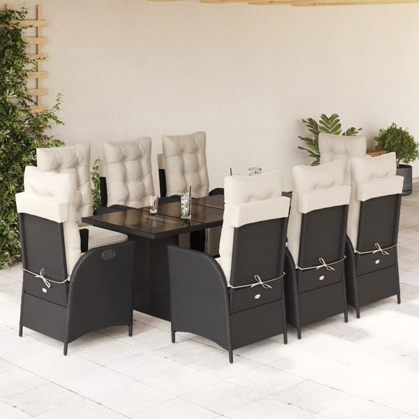 vidaXL 9-teilig Garten-Essgruppe mit Kissen Schwarz Poly Rattan, 3213351