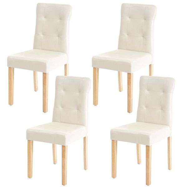 Mendler 4er-Set Esszimmerstuhl HWC-E58, Stuhl Essstühle, Kunstleder creme, helle Beine, 67992