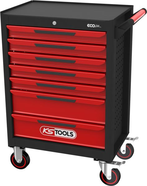 KS Tools ECOline SCHWARZ/ROT Werkstattwagen mit 7 Schubladen, 897.0007