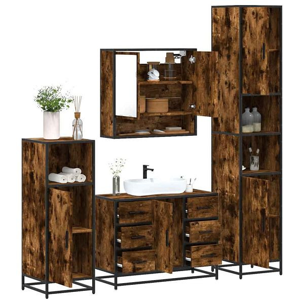 vidaXL 4-tlg. Badmöbel-Set Räuchereiche Holzwerkstoff, 3301232