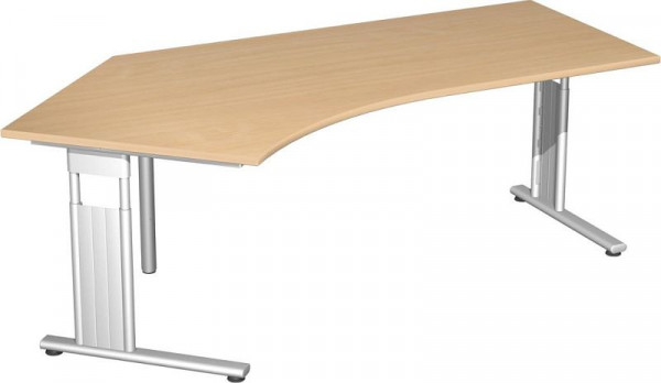 geramöbel Schreibtisch 135° links feste Höhe, C Fuß Flex, 2166x1130x720, Buche/Silber, S-618315-BS