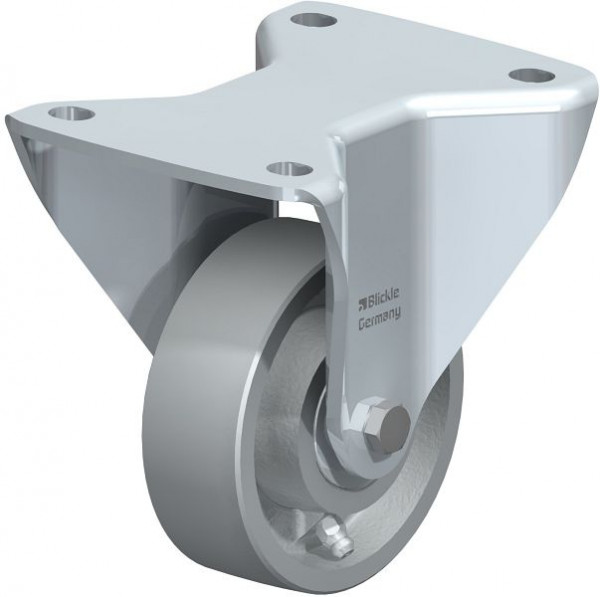 Blickle BH-G 100K-3 Stahlblech-Bockrolle, Schwerlast-Ausführung, mit Anschraubplatte, Guss, Grau, 754043