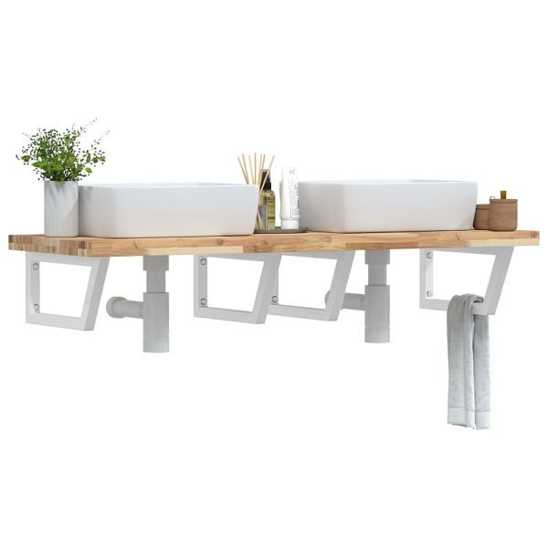 vidaXL Waschbeckenregal Wandmontage Stahl und Akazienholz, 3302814
