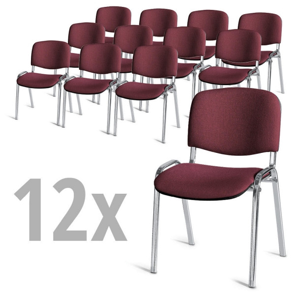 Deskin 12er SET - Besucherstühle ISO, Bordeaux, 545 x 560 x 820 mm, Gestell: Verchromt, 346660