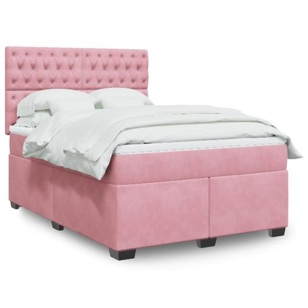 vidaXL Boxspringbett mit Matratze Rosa 140x200 cm Samt, 3290941