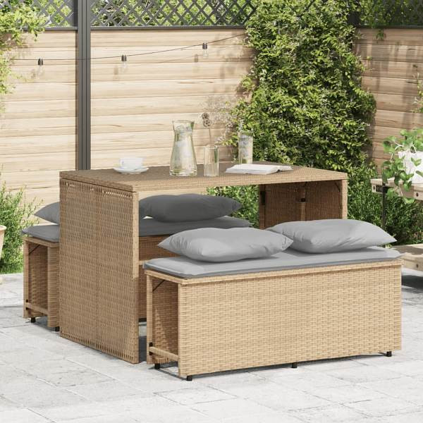 vidaXL 3-tlg. Garten-Essgruppe mit Kissen Beige Poly Rattan, UV-beständig, 4003905