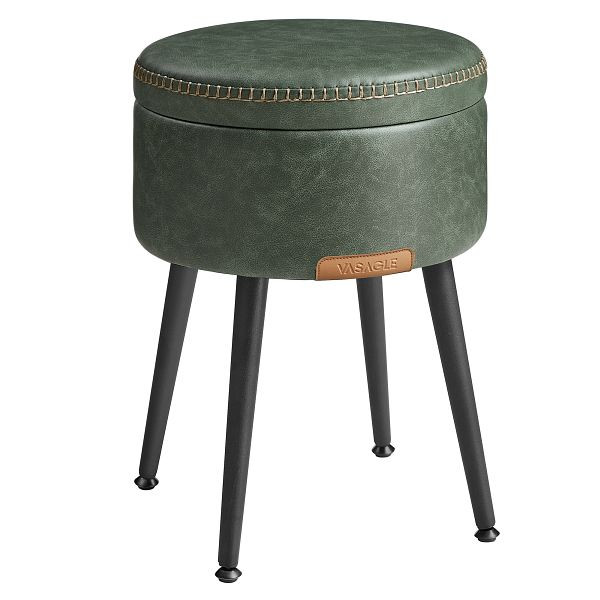 VASAGLE EKHO-Sammlung – Aufbewahrungshocker, Schminktischhocker, PU mit Naht, Mid-Century Modern, Kapazität 150 kg, waldgrüner, LOM005C01