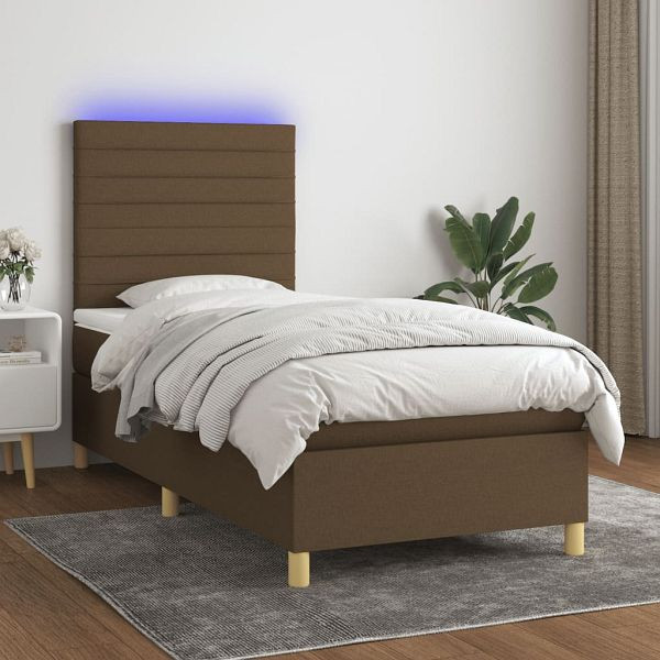 vidaXL Boxspringbett mit Matratze & LED Dunkelbraun 100x200 cm Stoff, 3135496