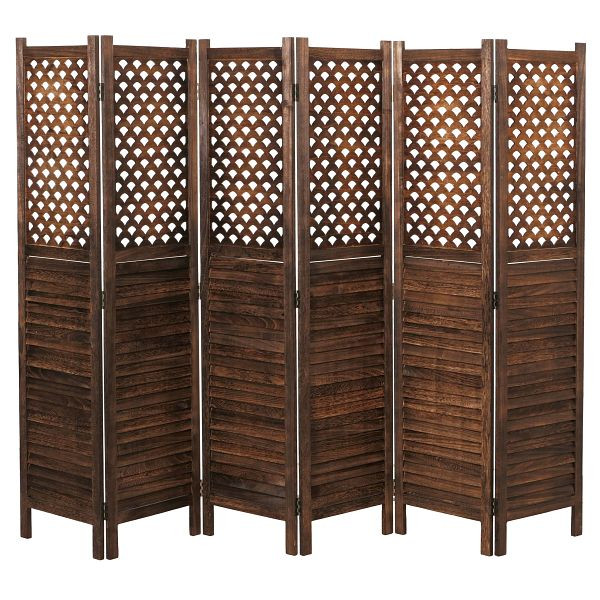 Mendler Paravent HWC-A84, Raumteiler Trennwand Sichtschutz, Ornamente 170x245cm, braun, 59917