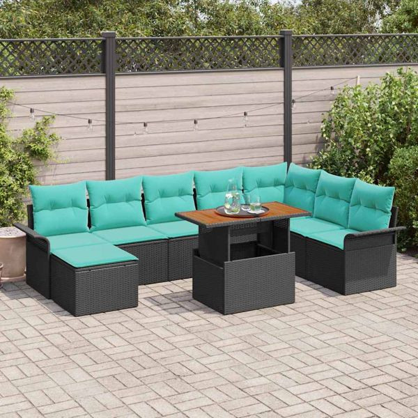 vidaXL Garten-Sofa-Set mit Speicher 9-teilig Schwarz Poly Rattan, 3358111