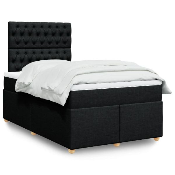 vidaXL Boxspringbett mit Matratze Schwarz 120x200 cm Stoff, 3293556