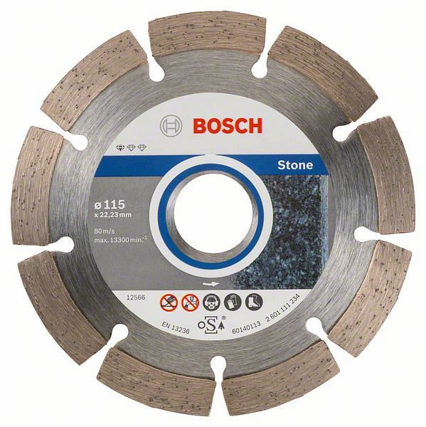Bosch Diamanttrennscheibe Standard for Stone, 115 x 22,23 x 1,6 x 10 mm, 10er-Pack, 2608603235