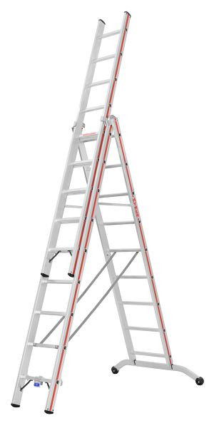HYMER Mehrzweckleiter, dreiteilig, 3x9 Sprossen, Länge eingefahren 2,71 m / ausgefahren 6,63 m, 604727