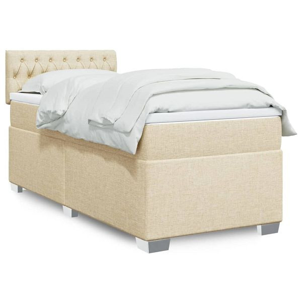 vidaXL Boxspringbett mit Matratze Creme 100x200 cm Stoff, 3285811