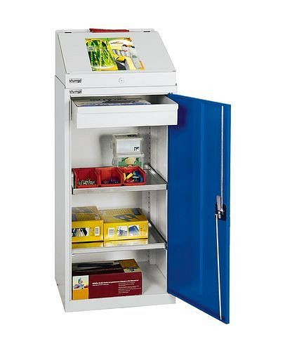 stumpf Schrankpult mit 1 Schreibpult, 1 Schublade, 2 Fachböden, Korpus grau, Tür blau, 251799