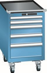 LISTA Schubladenschrank mobil 18x27E (BxTxH) 411x572x723mm KEY Lock, Lichtblau, 5 Schubladen, Fronthöhen: 50 - 150 mm, 78.425.010