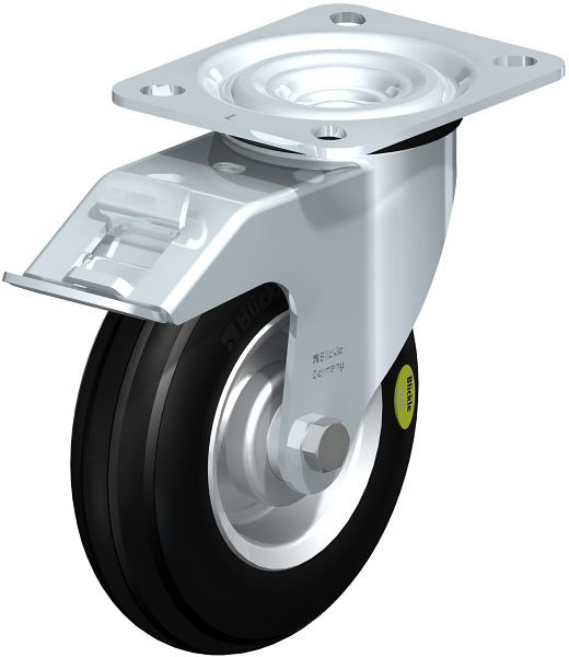 Blickle L-VW 125R-FI Stahlblech-Lenkrolle, mittelschwere Ausführung, mit Anschraubplatte & Feststeller, Weichgummi, Schwarz, 608638