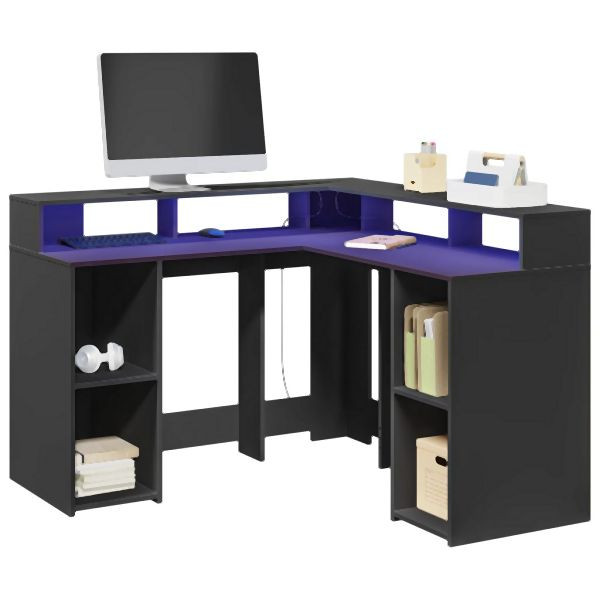vidaXL LED-Schreibtisch Schwarz 130x130x91 cm Holzwerkstoff, 3309448