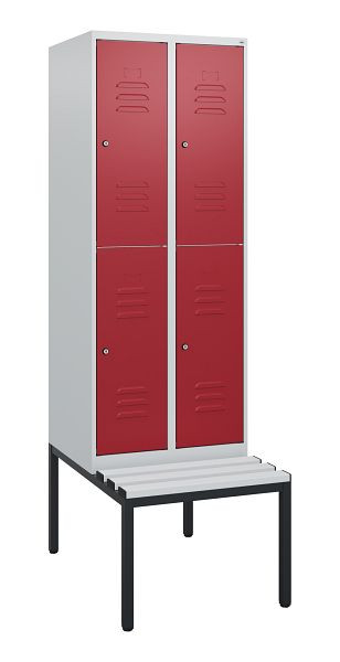 C+P Doppelstöckiger Spind Classic PLUS, 2 Abteile, 1950x600x815mm, 7035/3003, Zylinderschlösser, mit untergebauter Sitzbank, 0803505-20 S10076