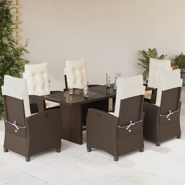 vidaXL 7-teilig Garten-Essgruppe mit Kissen Braun Poly Rattan, 3212686