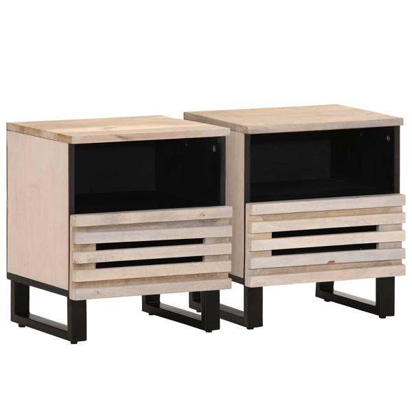 vidaXL Nachttische 2 Stück 40x34x46 cm Gebleichtes Massivholz Mango, 377473