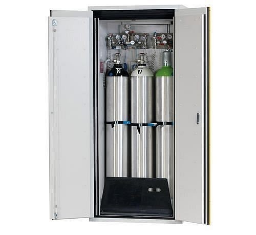 asecos Feuerbeständiger Gasflaschenschrank G90.9, 900 mm breit, 2-flügelige Tür, gelb, 3066700230668