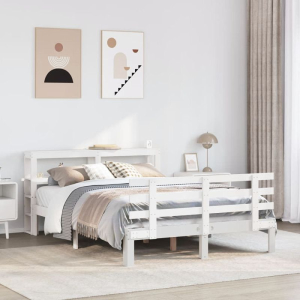 vidaXL Bettgestell mit Kopfteil ohne Matratze Weiß 120x190 cm, 3306101