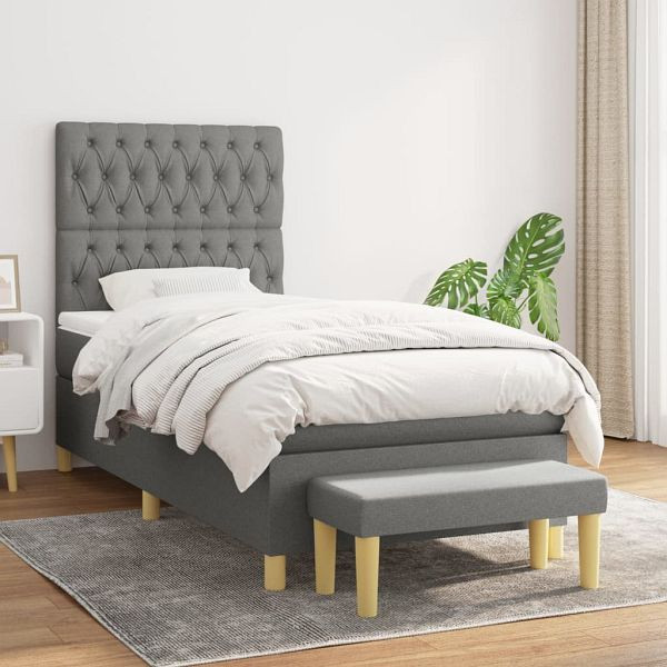 vidaXL Boxspringbett mit Matratze Dunkelgrau 100x200 cm Stoff, 3137374