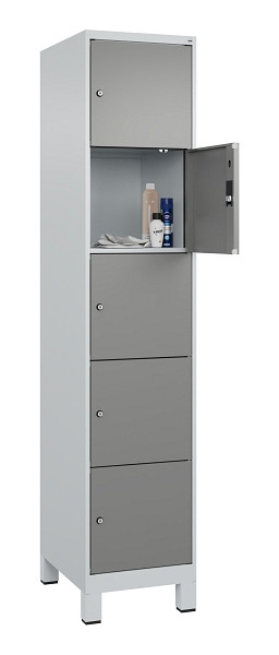 C+P Schließfachschrank Evolo PLUS, mit Füßen, 5 Fächer, 1950x400x500mm, 7035/00, Frontfarbe 0005000 RDS Stahlgrau, 049010-125 S10014