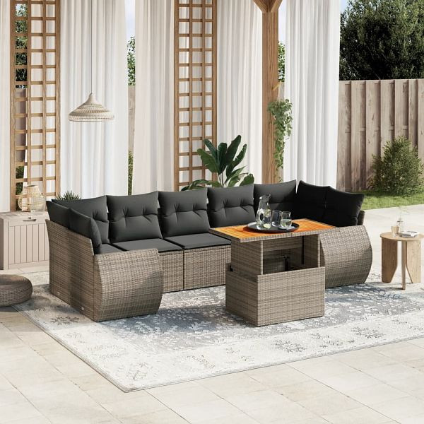 vidaXL 8-teilig Garten-Sofagarnitur mit Kissen Grau Poly Rattan, 3272110