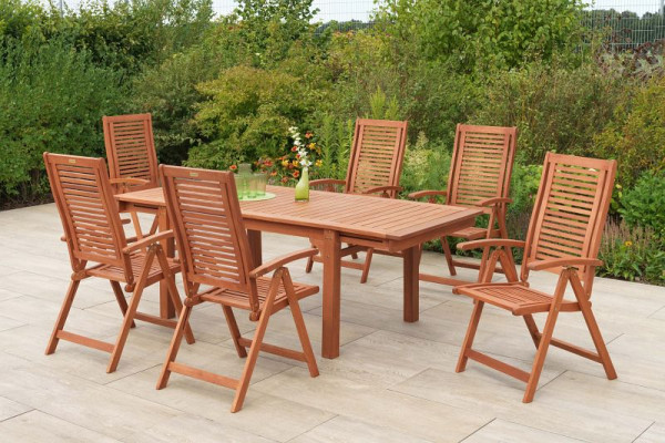 Merxx Cordoba Set 7-teilig, 6 Cordoba Klappsessel, 1 Seitenausziehtisch 150 (185/220) x 90 cm, FSC Eukalyptusholz, 51155-011