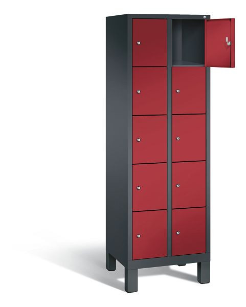 C+P Schließfachschrank Evolo, H1850xB610xT500mm, Farbe: Schwarzgrau / Rubinrot, 48010-205 S10109