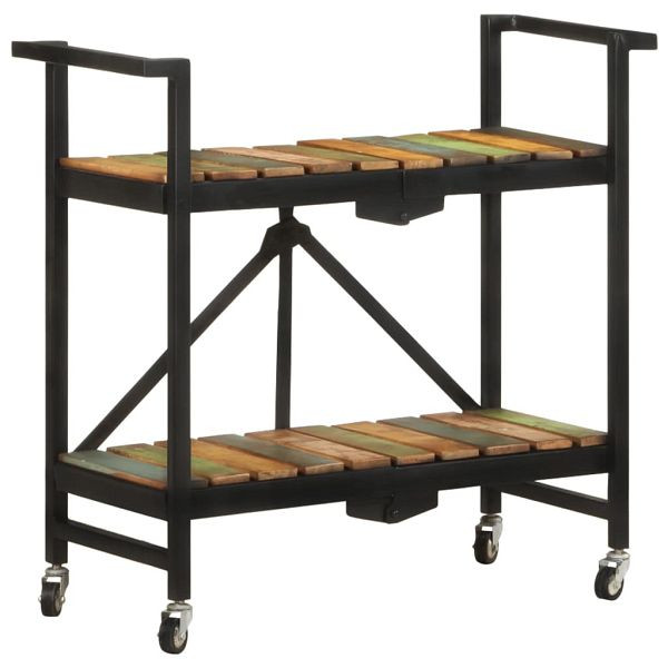 vidaXL Küchenwagen 87x36x81 cm Altholz Massiv, Material: Recyceltes Massivholz mit gemischter Farbe, pulverbeschichteter Stahl, 321711