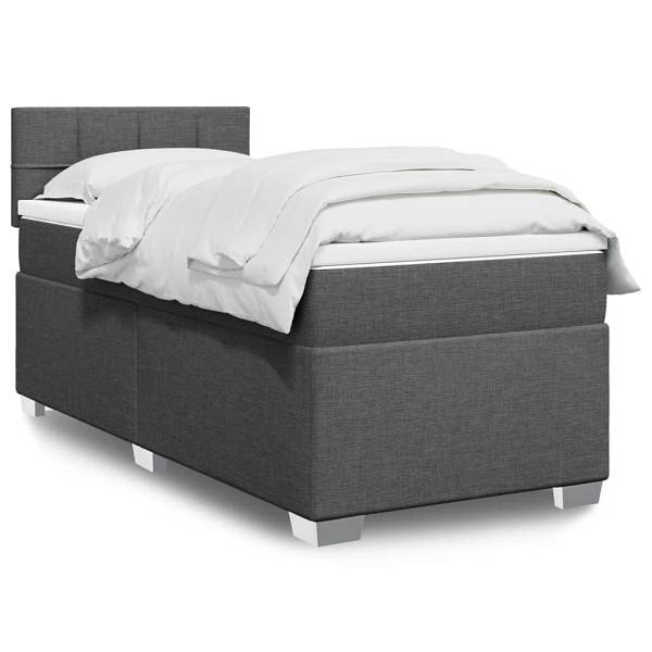 vidaXL Boxspringbett mit Matratze Dunkelgrau 90x190 cm Stoff, 3288044