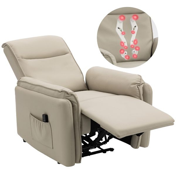 HOMCOM Elektrischer Massagesessel, Kunstlederbezug, Fußstütze, Seitentasche, Beige, 700-190V90BG