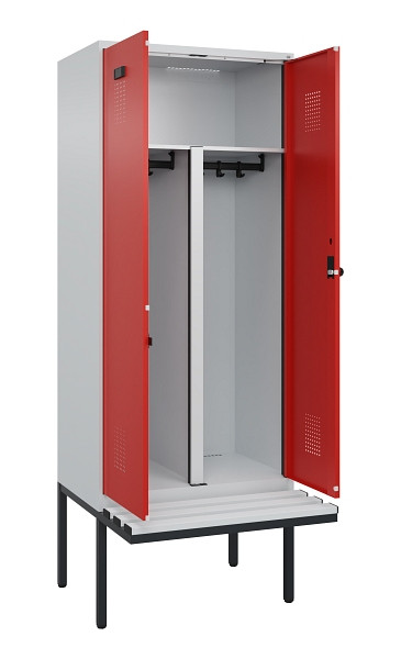 C+P PSA Doppel-Spind Evolo PLUS, Bank, 2 Abteile, 2120x800x815mm, 7035/3020, Drehriegel, Material Sitzfläche Kunststoff, 0490427-22P S10059